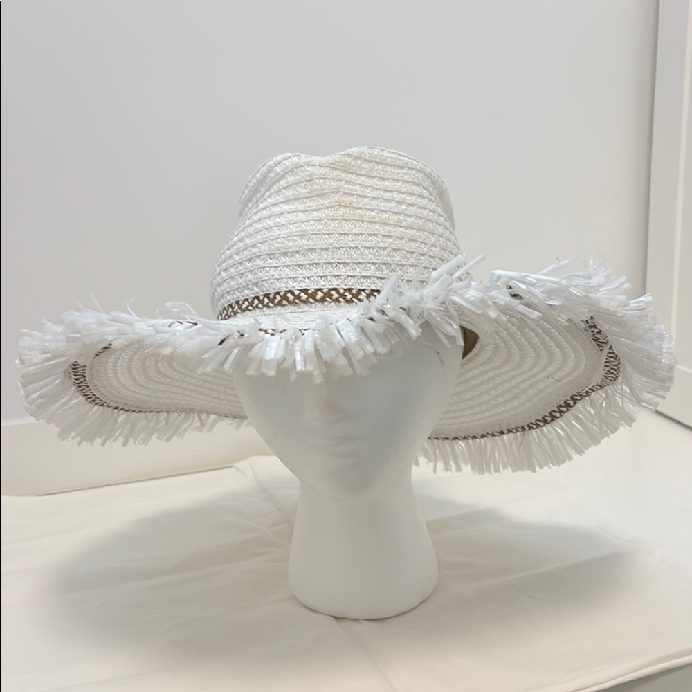 Eric Javits Packable Fringed Straw Sun Hat UPF50